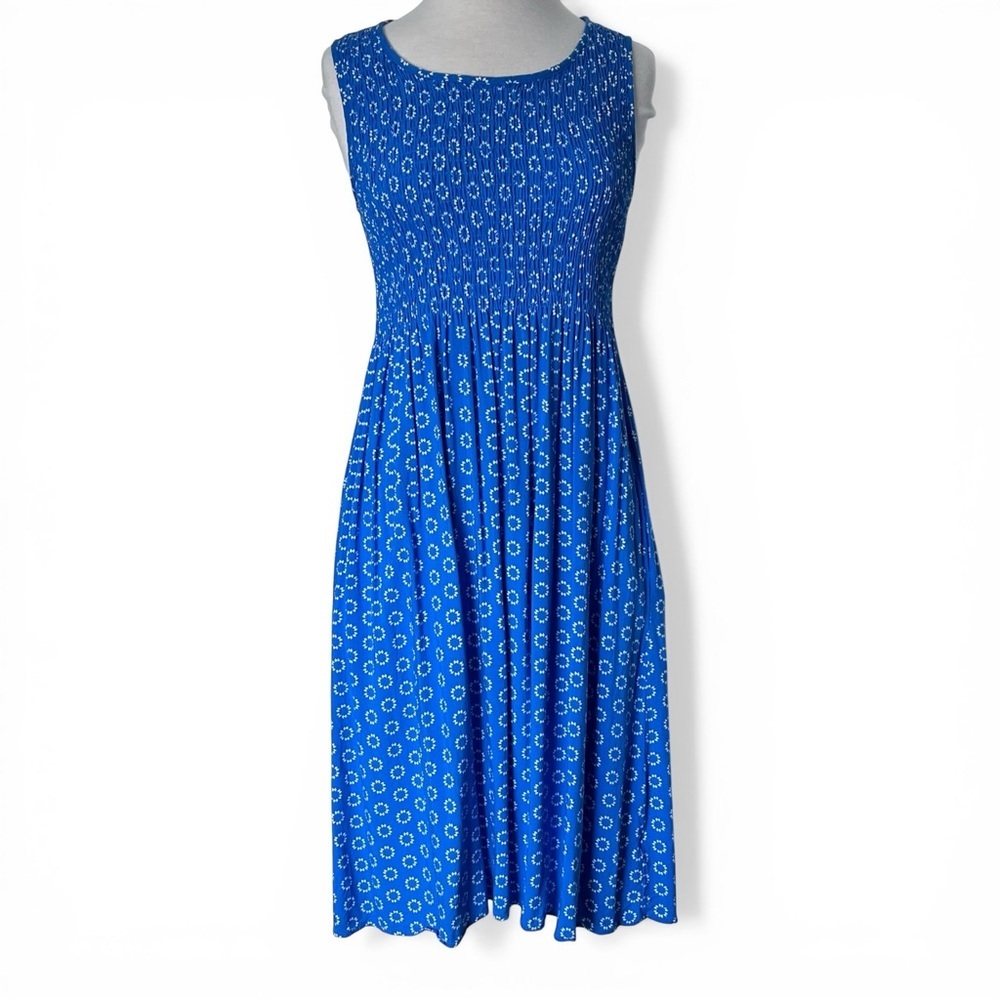 Croft & Barrow Blue Floral Cottagecore Smocked Midi Summer Dress Pockets Small